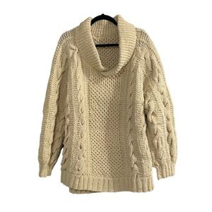 HAND KNIT Wool Chunky Knit Pullover Sweater Cream XL / XXL